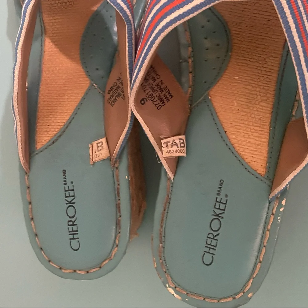Cherokee Brand Target Turquoise Striped Wedge Sandals